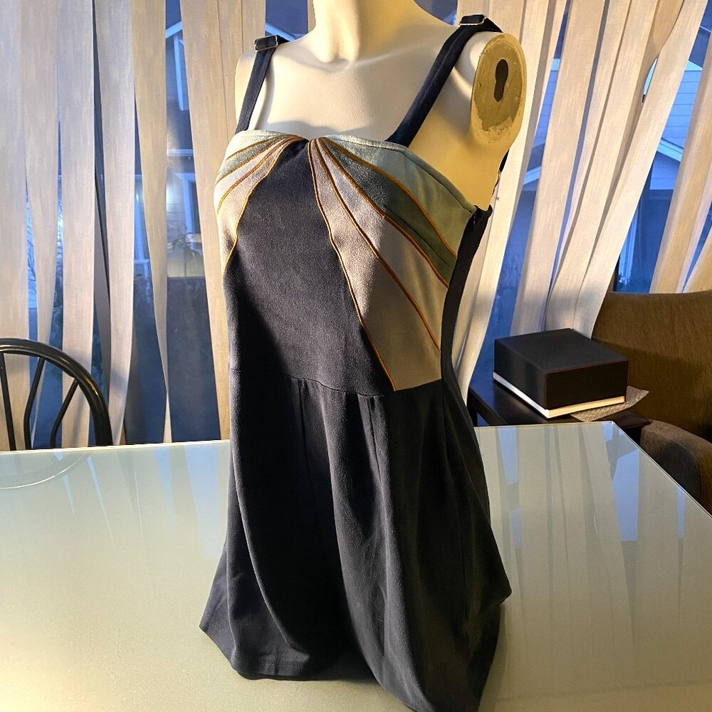 Lenni Faux Suede Mini Romper with Shorts Size L Large Adjustable Straps Navy